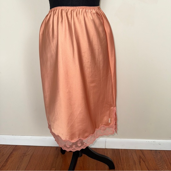 Yves Saint Laurent Vintage Lace Slip Skirt Apricot Salmon Size L - Picture 1 of 9